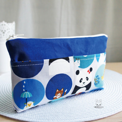 Lovely樂芙妮【日本布訂製】熊貓與動物大容量多分隔筆袋、工具袋、藍 第5張的照片