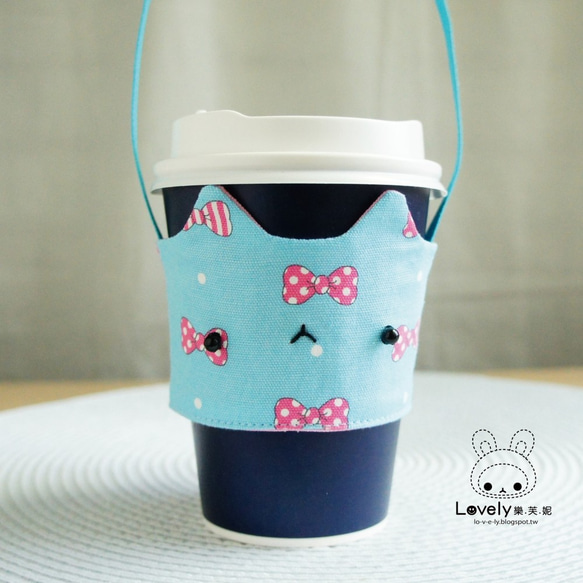 かわいいルーニー[日本布オーダー]ピンクの弓喵スターの人々飲み物カップバッグ、猫カップセット、ドリンクカップセット[コンビニエン 1枚目の画像