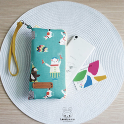 ラブリーLe Fu Ni（日本の布を注文した）湖緑色のホットシルバー幾何学的な動物の携帯電話バッグ、眼鏡バッグ、L型ジッパー二重 4枚目の画像
