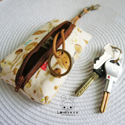 Lovely【日本棉布】馬來貘香菇園立體茶包拉鍊鑰匙包、ID感應卡可用、米 第2張的照片
