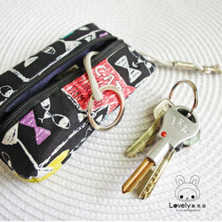 Lovely【日本布】貓朋友立體茶包拉鍊鑰匙包、ID感應卡可用、黑 第2張的照片