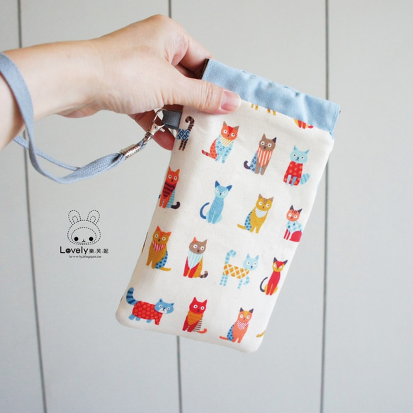 Lovely【日本布】拼布貓咪手機袋、筆袋、眼鏡袋、手機包、行動電源、5.5吋手機可用 第3張的照片