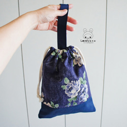素敵な日本の綿とリネン[Denning Rose TNメモ帳ポケットポケットバッグ]ライニング付きのロングクリップ付き 2枚目の画像