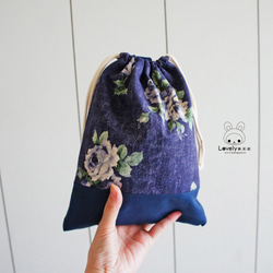 素敵な日本の綿とリネン[Denning Rose TNメモ帳ポケットポケットバッグ]ライニング付きのロングクリップ付き 3枚目の画像