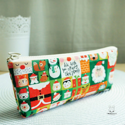 Lovely樂芙妮【日本布訂製】歡樂聖誕綠格子筆袋、工具袋 第1張的照片