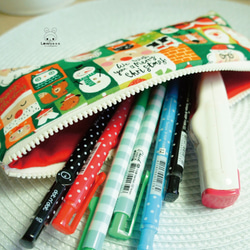 Lovely樂芙妮【日本布訂製】歡樂聖誕綠格子筆袋、工具袋 第3張的照片