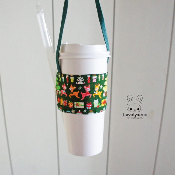 Lovely樂芙妮＊日本布【聖誕裝飾飲料杯袋】杯套、提袋【綠】 第3張的照片