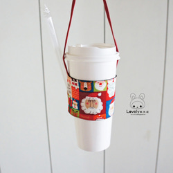 Lovely樂芙妮＊日本布【聖誕老人方塊飲料杯袋】杯套、提袋【紅】 第3張的照片