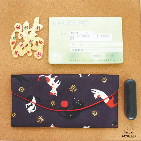 Lovely日本布【燙金瑜珈貓紅包袋、紫】存摺套、現金收納袋 第3張的照片