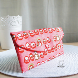 Lovely日本布【Q版狸貓福神紅包袋、粉紅】存摺套、現金收納袋 第1張的照片