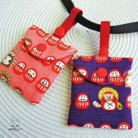 Lovely日本布【Q版狸貓福神寵物紅包袋】平安符袋、粉紅 第5張的照片