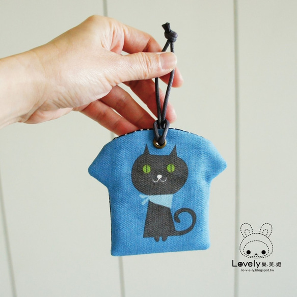 ラブリー日本の綿と麻[黒猫Tシャツ形平和シンボルバッグ]詩サインお守り、グレーブルー[ランダムに出荷されたこの目2色] 1枚目の画像