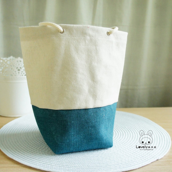Lovely【石洗帆布】雜貨風雙色水壺袋、米綠 第2張的照片