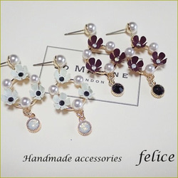 pearl＆flower swing bijou earring（イヤリング）（パープル） 4枚目の画像