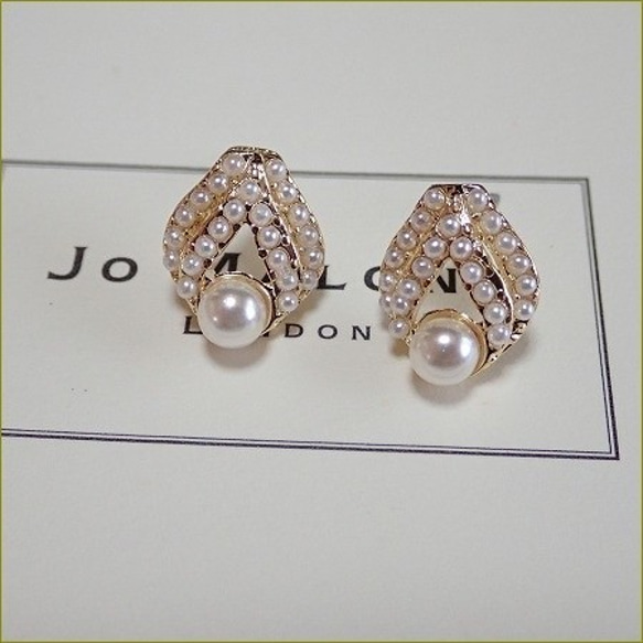 Bijou＆ pearl rhombus earring（イヤリング）（パール） 1枚目の画像