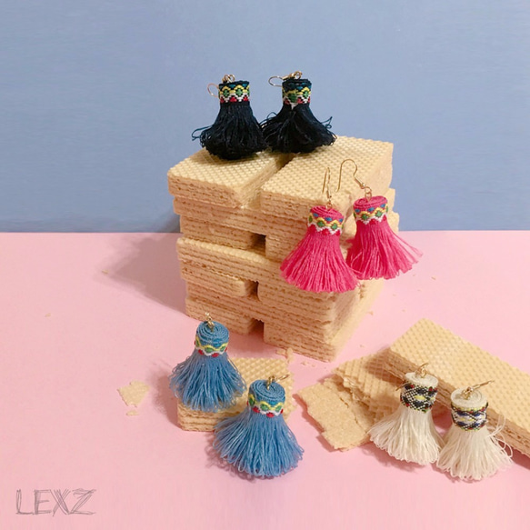 Tassel // 刺繡流蘇耳環 // Candy earring // 桃紅色 第1張的照片