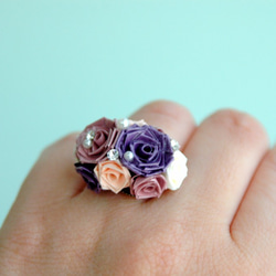 紫色のツインローズの指輪（サイズフリー）【ロザフィ】 1枚目の画像