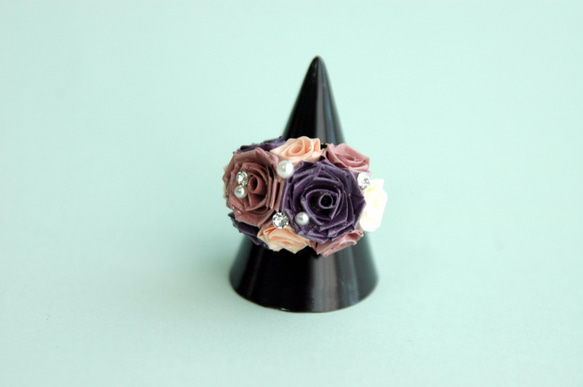 紫色のツインローズの指輪（サイズフリー）【ロザフィ】 2枚目の画像