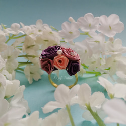 紫色のツインローズの指輪（サイズフリー）【ロザフィ】 4枚目の画像