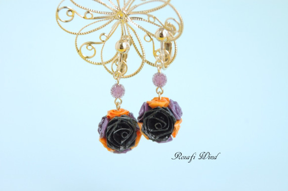 黒と紫のポーシャのイヤリング【ロザフィ】 2枚目の画像