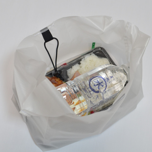 弁当対応レジ袋風エコバッグ「小包レジバッグS」ホワイト（コーデュラリップ使用） 3枚目の画像