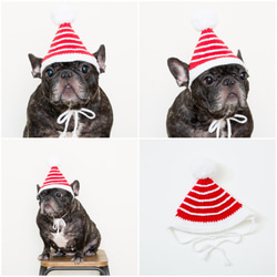 クリスマスの小さな男性の編み物の帽子（犬） - ボール横縞の星クラシック 5枚目の画像