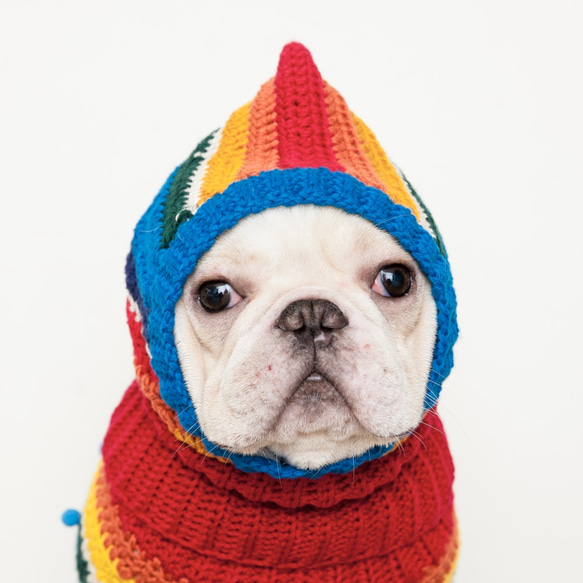 古靈精怪球球高領毛衣+暖暖頭套 -復古彩虹 第5張的照片