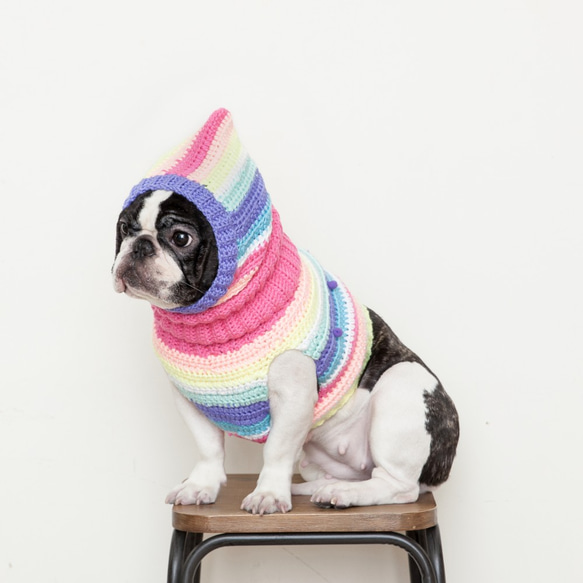 古靈精怪球球高領毛衣+暖暖頭套 -粉嫩彩虹 第1張的照片