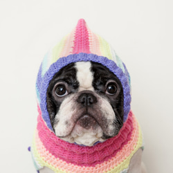 古靈精怪球球高領毛衣+暖暖頭套 -粉嫩彩虹 第4張的照片