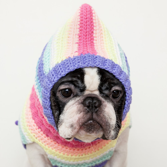 古靈精怪球球高領毛衣+暖暖頭套 -粉嫩彩虹 第5張的照片