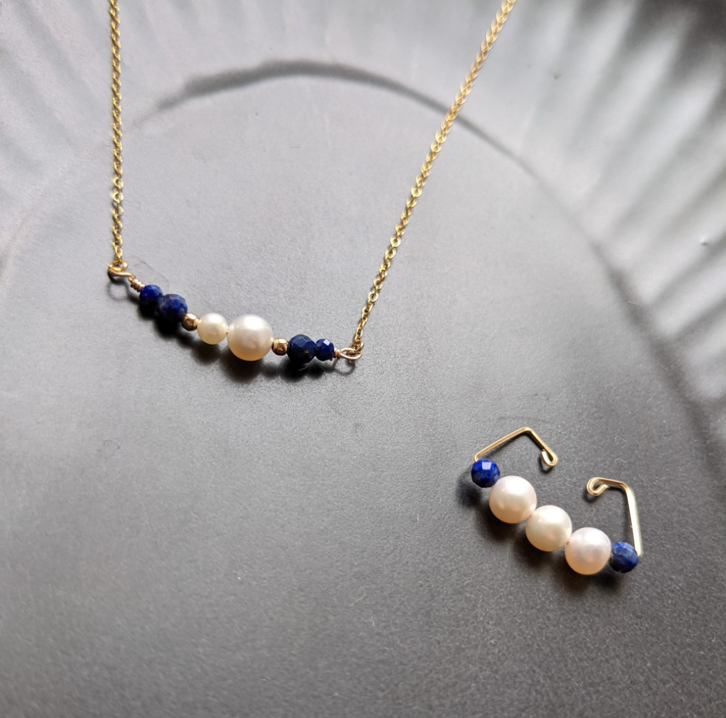 14kgf◇淡水パールとラピスラズリのチョーカーネックレス&イヤーカフ✧Set✧