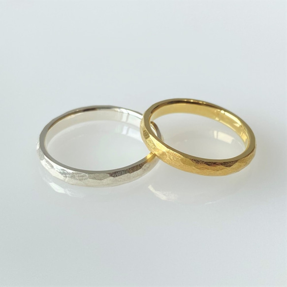 K18　甲丸荒らし鎚目の結婚指輪　[マリッジリング][ペアリング] 2枚目の画像