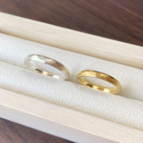 K18 甲丸荒らし鎚目の結婚指輪 [マリッジリング][ペアリング