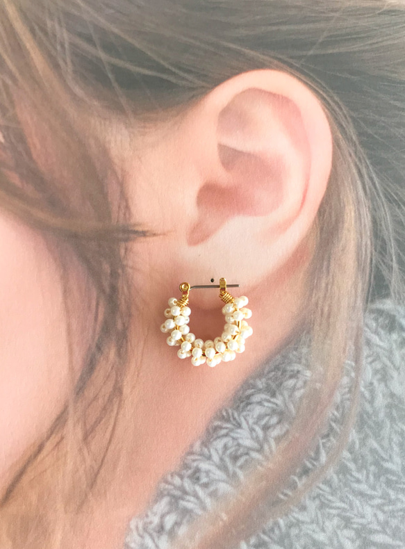 樹脂ポスト　パールフープピアス　シルバー 2枚目の画像