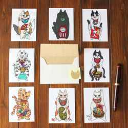 3種類選べる●縁起物●招き猫又八福神のミニメッセージカード 5枚目の画像