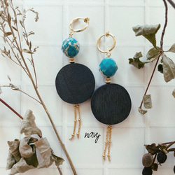 ❂ wood & turquoise earring ❉ 4枚目の画像