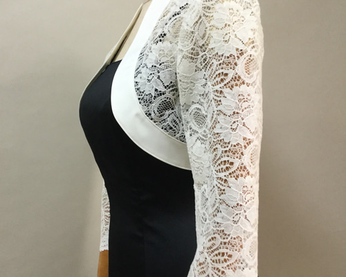 再々再々販「現在在庫あり」便利なボレロベロア調レース白 7分袖