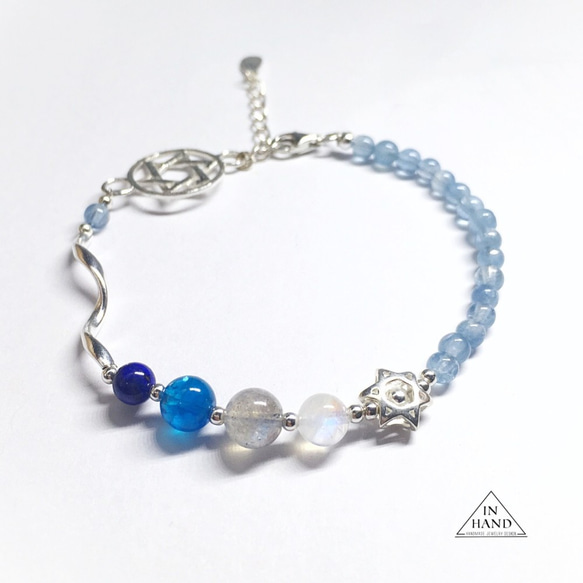 蔚藍星際色調-海水藍寶設計手鍊 第1張的照片