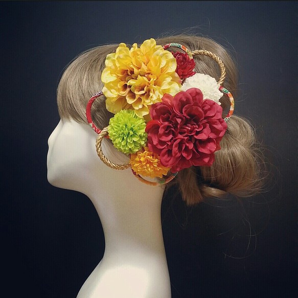 ちりめん紐ゴールド紐飾り付き　飾れるフラワーBOX髪飾り♡