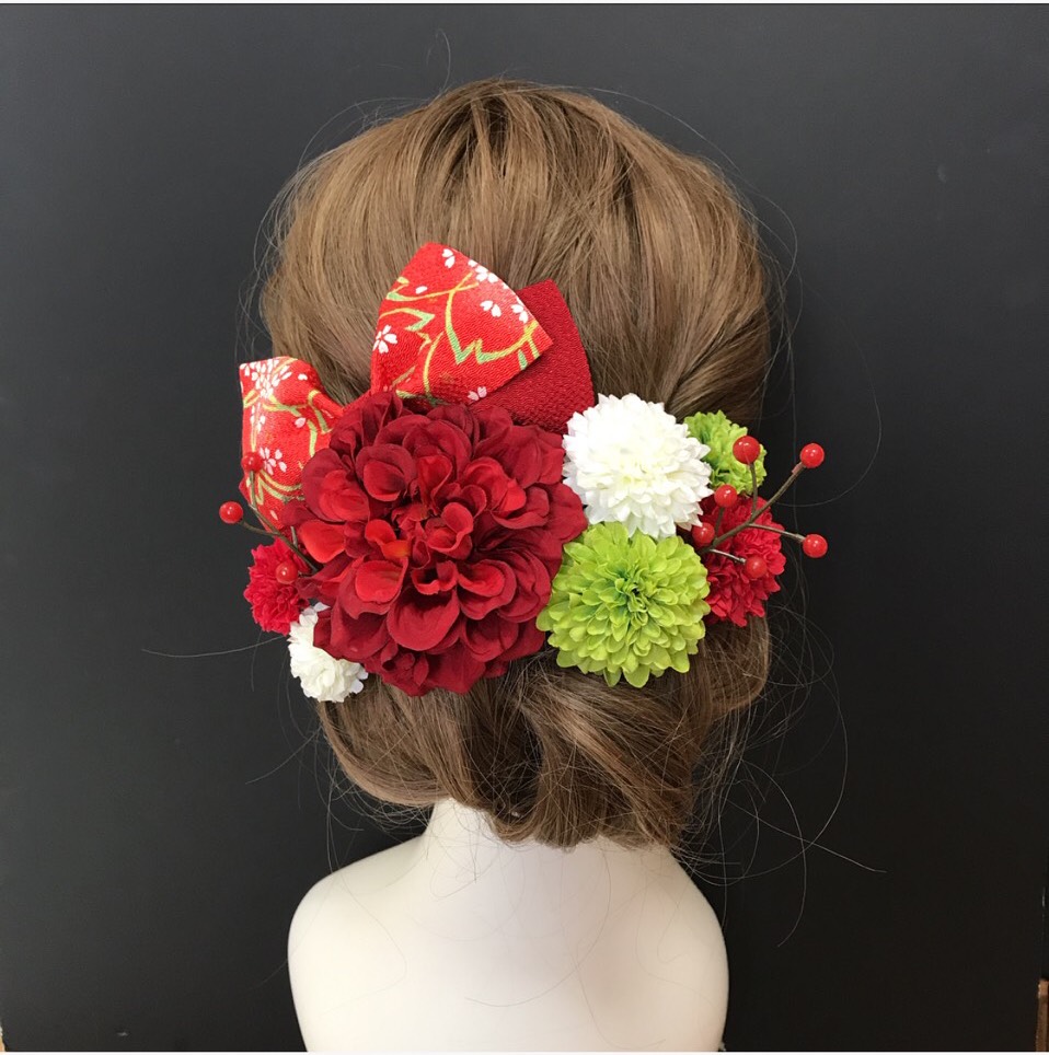 成人式髪飾り ちりめんリボン付き！飾れるフラワーBOX