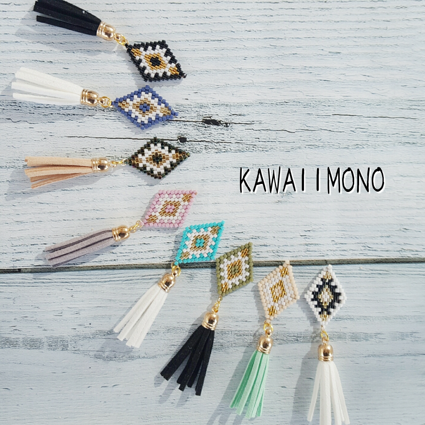 再販34赤フリンジカラフルピアスイヤリングタッセルオルテガ柄夏