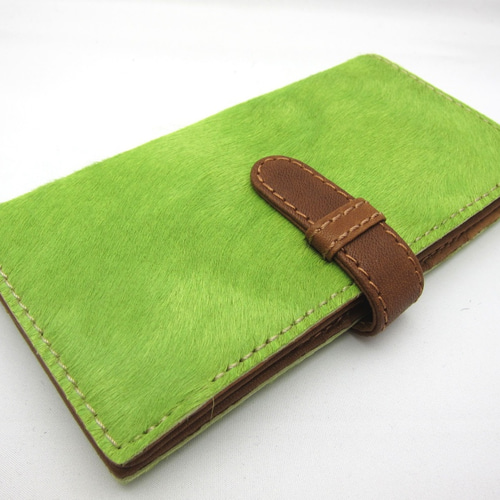 とても滑らかなイタリア製ハラコ 二つ折り長財布 グリーン 長財布  