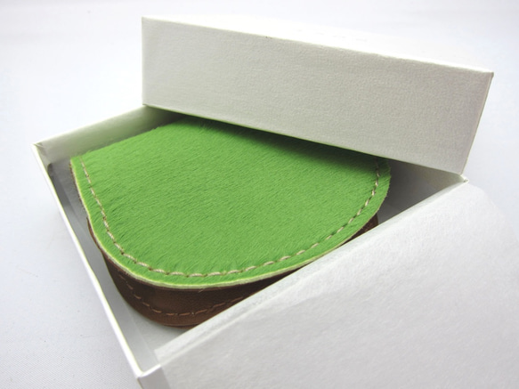 とても滑らかなイタリア製ハラコ　箱型コインケース　小銭入れ　グリーン 7枚目の画像