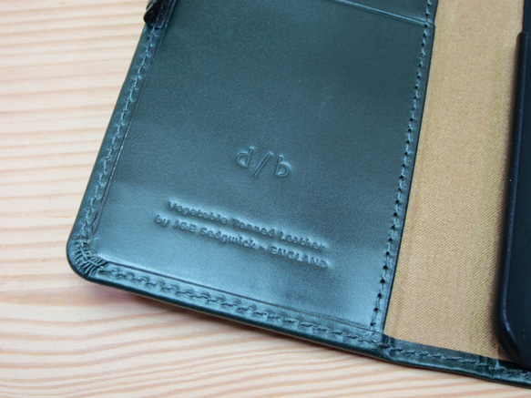 【送料無料】【SALE】ブライドルレザー　手帳型 iPhone7/8ケース　英国　Ｊ＆Ｅ ＳＥＤＧＷＩＣＫ社製　グリーン 3枚目の画像