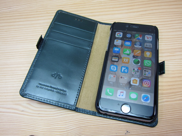 【送料無料】【SALE】ブライドルレザー　手帳型 iPhone7/8ケース　英国　Ｊ＆Ｅ ＳＥＤＧＷＩＣＫ社製　グリーン 2枚目の画像