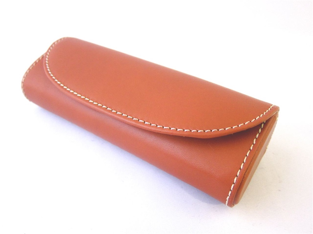 【名入れ】メガネケース 眼鏡ケース サングラス 老眼鏡 丈夫 ハード コンパクト 本革 イタリアンレザー ライトブラウン