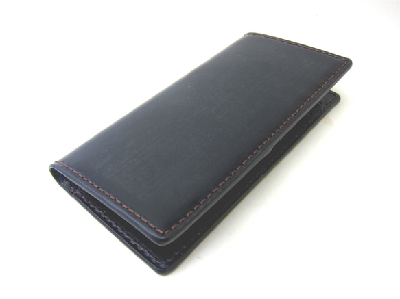 【SALE】英国製ブライドルレザー ロングウォレット カードケース メンズ 薄い 本革 ブラック 1枚目の画像