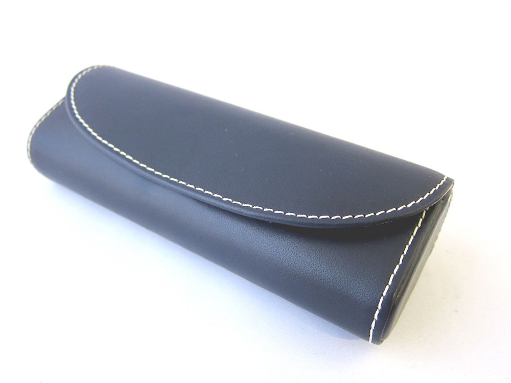【名入れ】メガネケース 眼鏡ケース サングラス 老眼鏡 丈夫 ハードケース コンパクト 本革 イタリアンレザー ネイビー