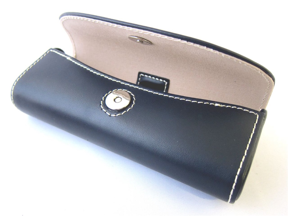 【名入れ】メガネケース 眼鏡ケース サングラス 老眼鏡 丈夫 ハードケース コンパクト 本革 イタリアンレザー ネイビー