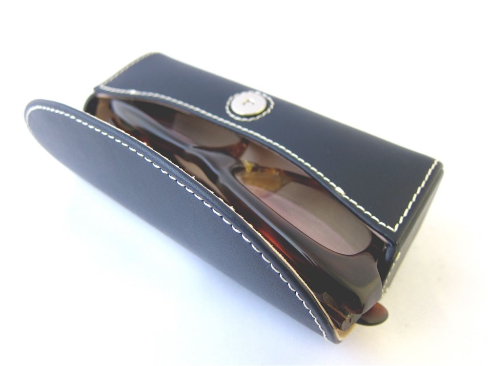 【名入れ】メガネケース 眼鏡ケース サングラス 老眼鏡 丈夫 ハードケース コンパクト 本革 イタリアンレザー ネイビー